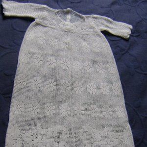 Vintage Hand Crocheted Christening Gown Made with White Cotton Thread
